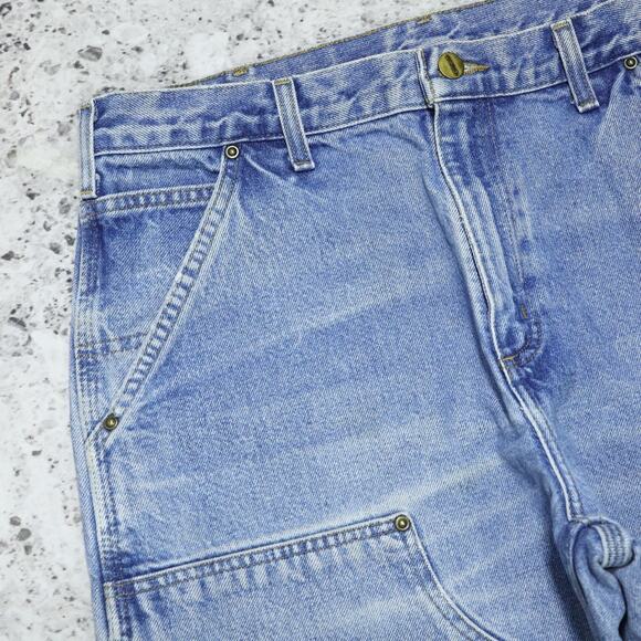 Vintage Carhartt B73 DST Faded Blue Jeans Denim Double Knee Carpenter Pant 32x29 - Picture 6 of 16